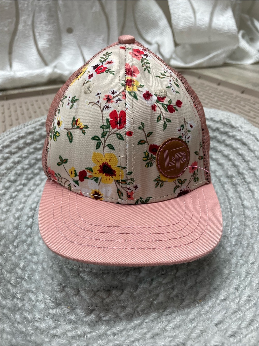L&P Apparel Floral Trucker Hat Baby 6-24M Pink Excellent‎ Mesh Snapback Cap